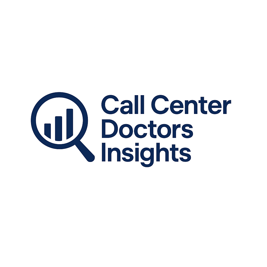 Call Center Doctors Insights logo with magnifying glass and bar chart icon